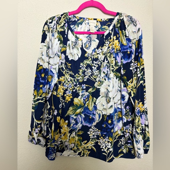 Chico’s Primavera Floral Peasant Blouse LP 2 - Picture 3 of 8